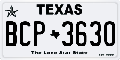 TX license plate BCP3630
