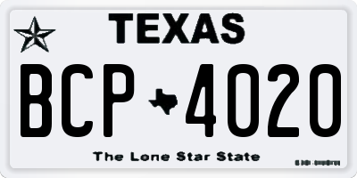 TX license plate BCP4020