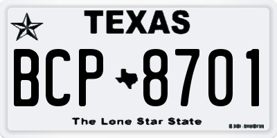 TX license plate BCP8701
