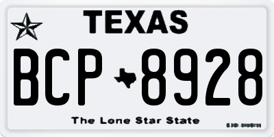 TX license plate BCP8928