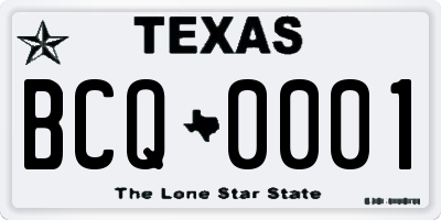 TX license plate BCQ0001