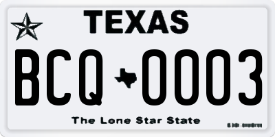 TX license plate BCQ0003
