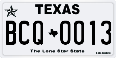 TX license plate BCQ0013