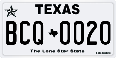 TX license plate BCQ0020