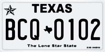TX license plate BCQ0102