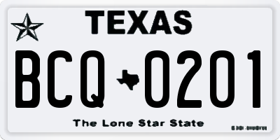 TX license plate BCQ0201