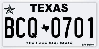TX license plate BCQ0701