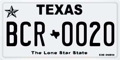 TX license plate BCR0020