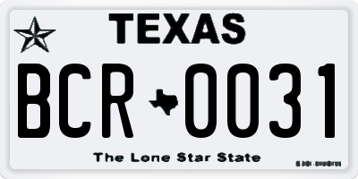TX license plate BCR0031