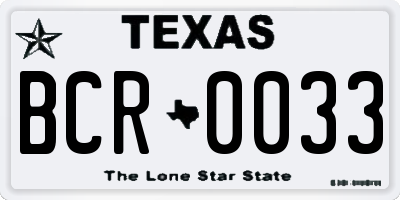 TX license plate BCR0033
