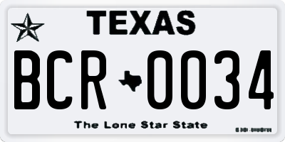 TX license plate BCR0034