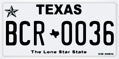 TX license plate BCR0036