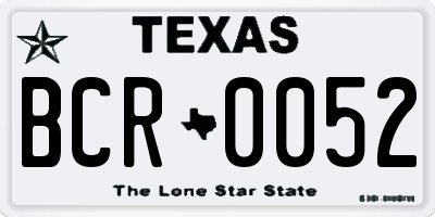 TX license plate BCR0052
