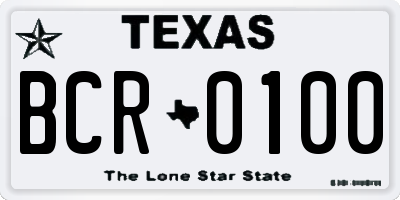 TX license plate BCR0100
