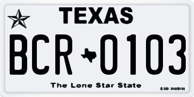 TX license plate BCR0103