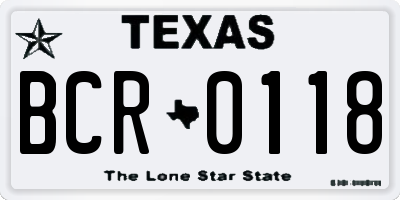 TX license plate BCR0118