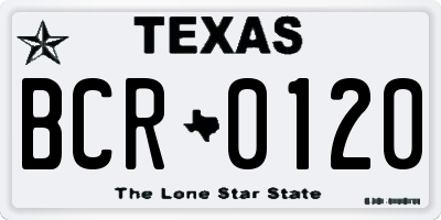 TX license plate BCR0120
