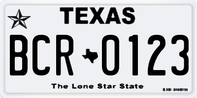 TX license plate BCR0123