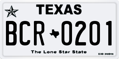 TX license plate BCR0201