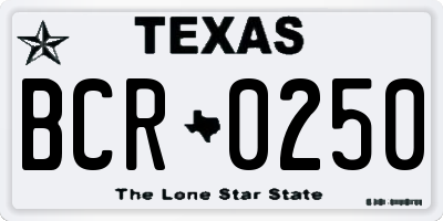 TX license plate BCR0250