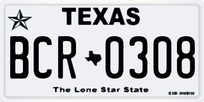 TX license plate BCR0308