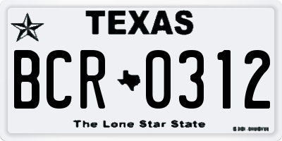 TX license plate BCR0312