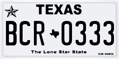TX license plate BCR0333