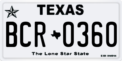 TX license plate BCR0360