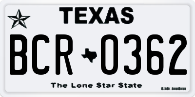 TX license plate BCR0362