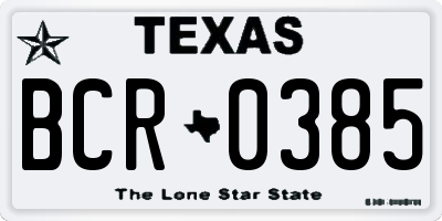 TX license plate BCR0385