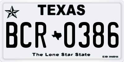 TX license plate BCR0386