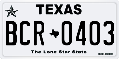 TX license plate BCR0403
