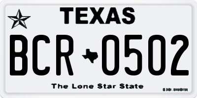 TX license plate BCR0502