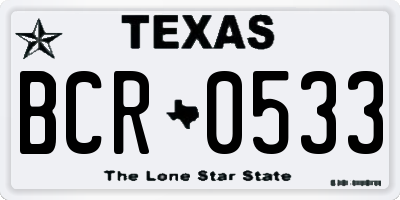 TX license plate BCR0533