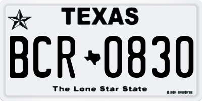 TX license plate BCR0830