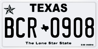 TX license plate BCR0908