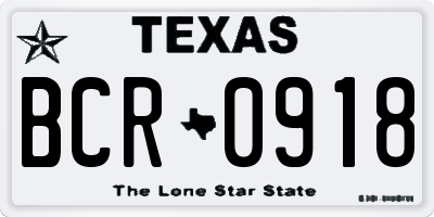 TX license plate BCR0918