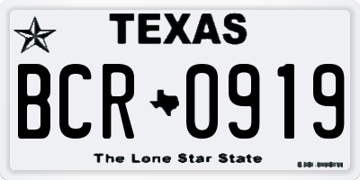 TX license plate BCR0919