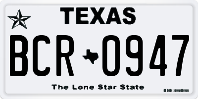 TX license plate BCR0947