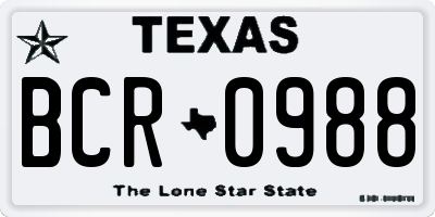 TX license plate BCR0988