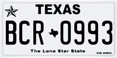 TX license plate BCR0993