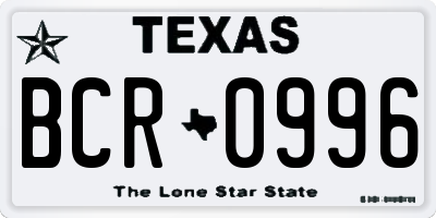 TX license plate BCR0996