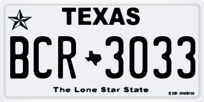 TX license plate BCR3033