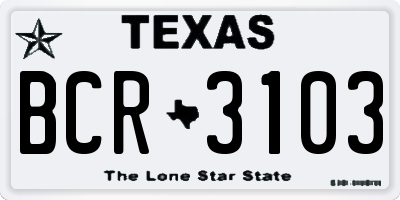TX license plate BCR3103