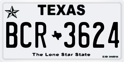 TX license plate BCR3624