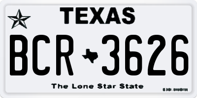 TX license plate BCR3626