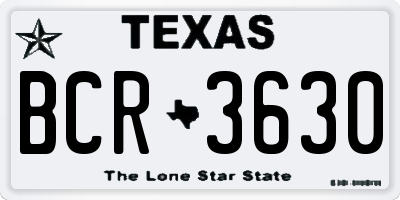 TX license plate BCR3630