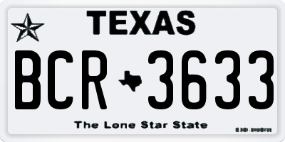 TX license plate BCR3633