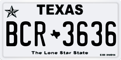 TX license plate BCR3636