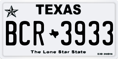 TX license plate BCR3933